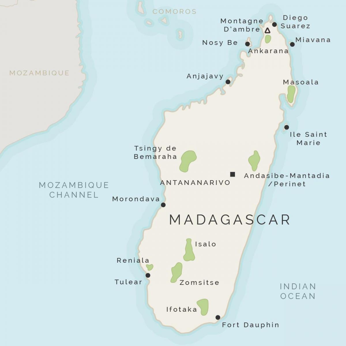 வரைபடம் மடகாஸ்கர் மற்றும் சுற்றியுள்ள தீவுகள்