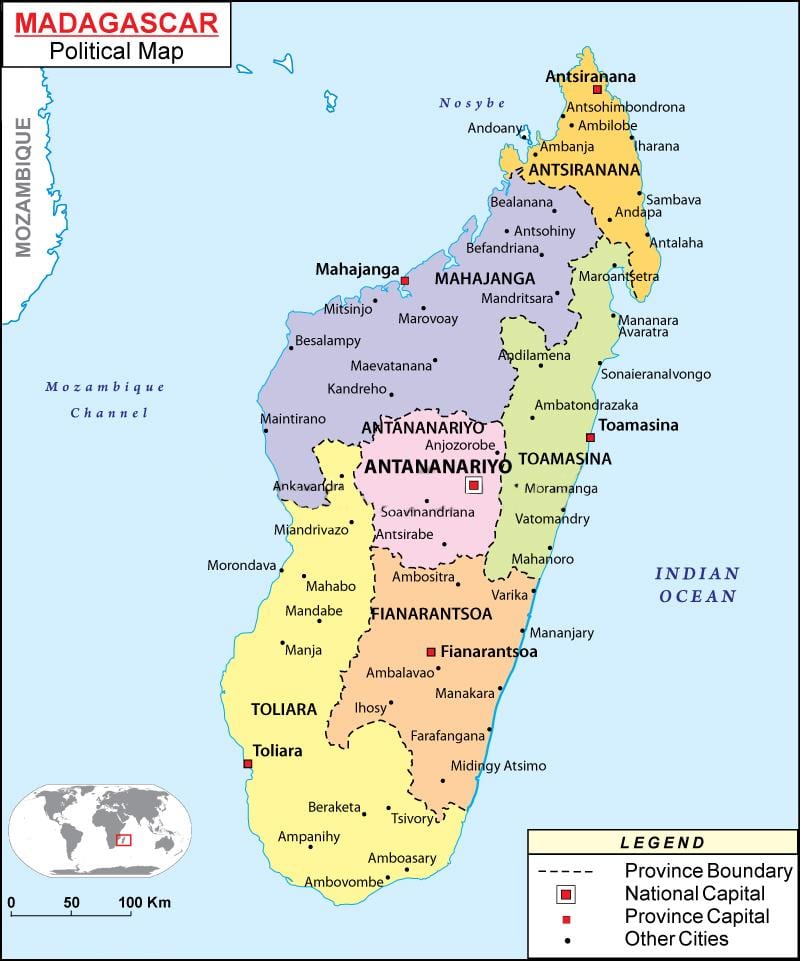 வரைபடம் அரசியல் வரைபடம் மடகாஸ்கர்