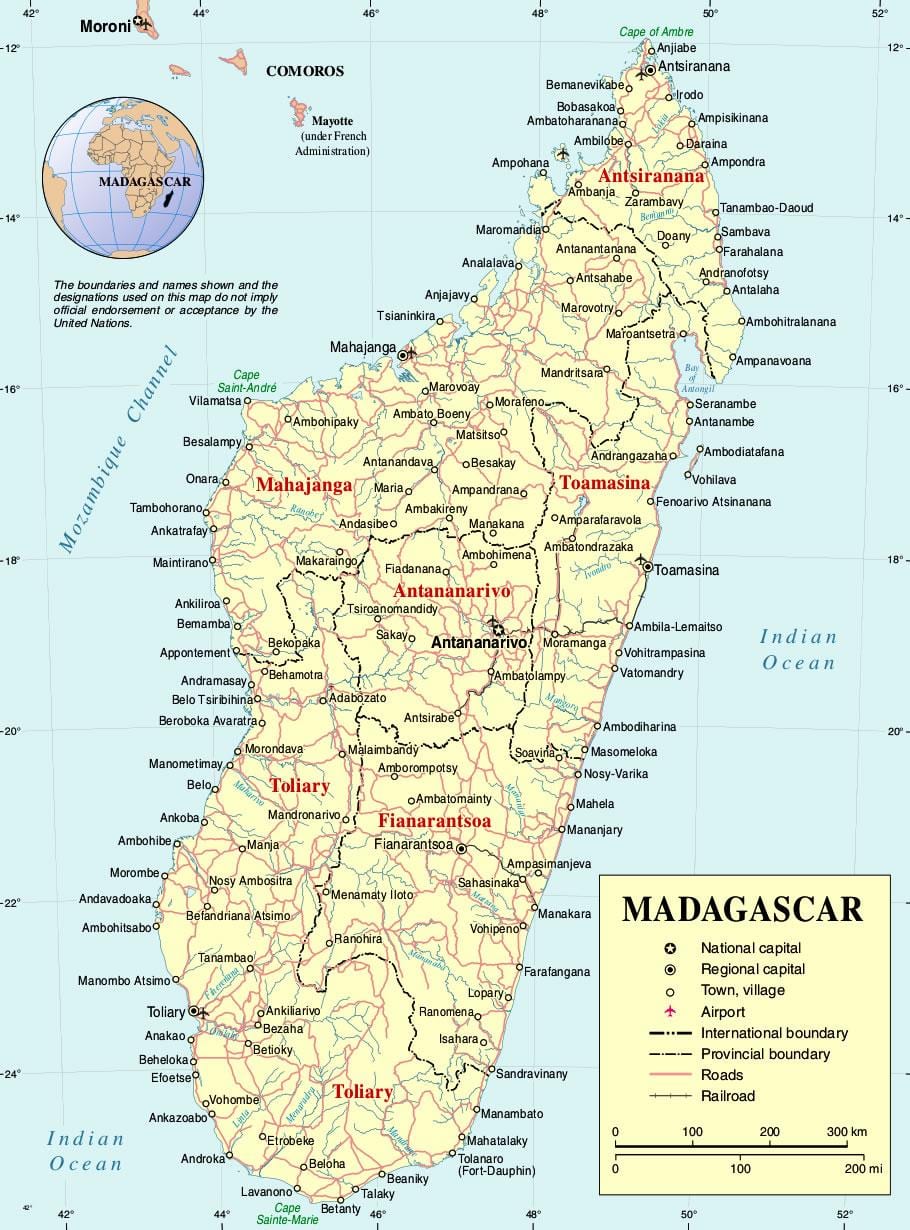 மடகாஸ்கர் வரைபடம் நகரங்களில்