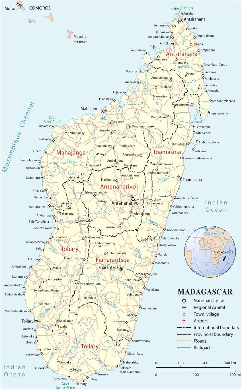 வரைபடம் மடகாஸ்கர் விமான நிலையங்கள்